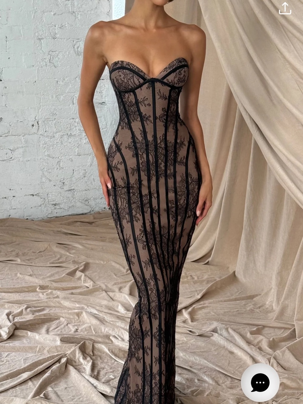 Strapless Nude and Black Lace Corset Bodycon Dress